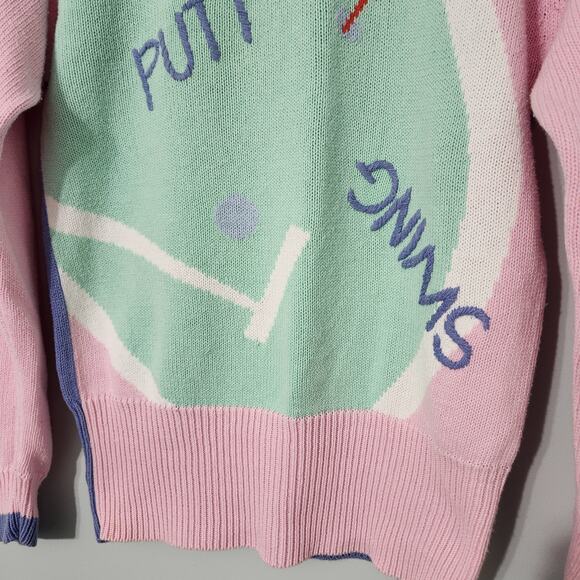 Vintage Leon Levine Pastel Golf Cotton Crewneck Sweater Birdie Swing Putt, S - Picture 3 of 7